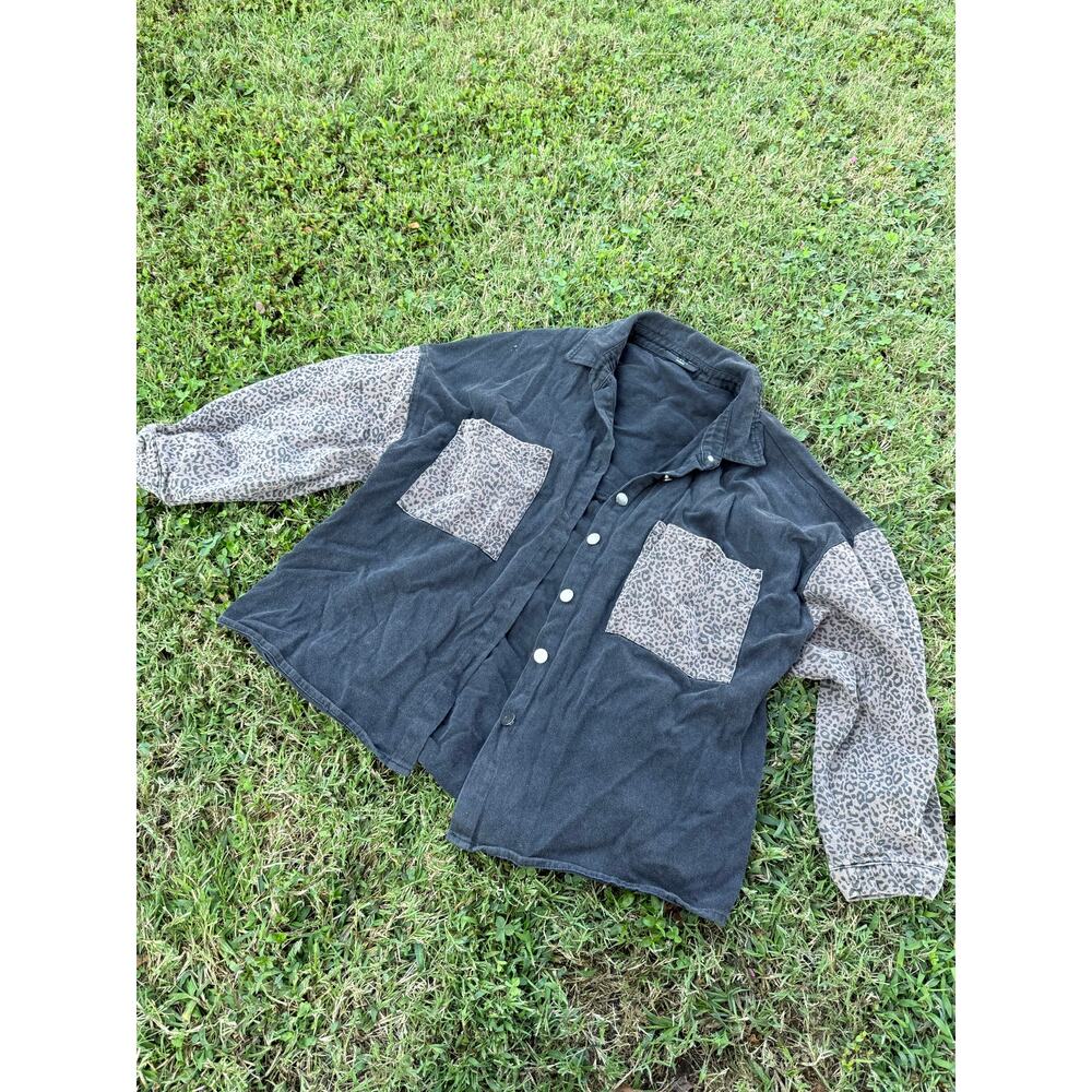 VICI Cheetah and Black Denim Lightweight Jacket L